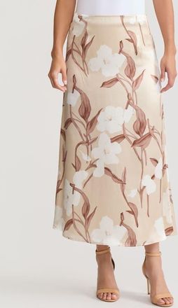 Misook Flared Floral Print Silk Maxi Skirt in Biscotti/charmeuse at Nordstrom, Size Xx-Large
