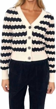 Chrldr Jamien Pointelle Cardigan Sweater In Black/white Stripe