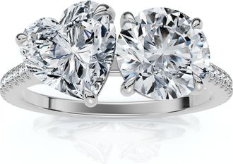 Pompeii3 2 1/10Ct Toi et Moi Heart and Round Diamond Ring 14k Gold or Platinum Lab Grown
