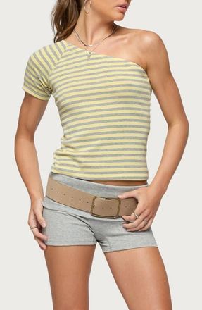 Edikted Eulia One-Shoulder Stripe Top in Gray-Melange-And-Yellow at Nordstrom, Size X-Small