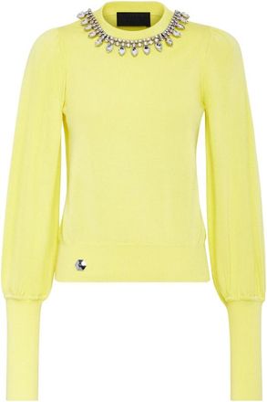 Philipp Plein Pullover LS Crystal - Dames - Ronde hals truien - Geel - XS - Katoen - Truien & Vesten