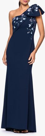 Betsy & Adam One-Shoulder Crepe Gown in Navy at Nordstrom, Size 8