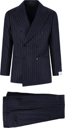 Caruso Blue Pinstripe Peak-Lapel Double-Breasted Suit