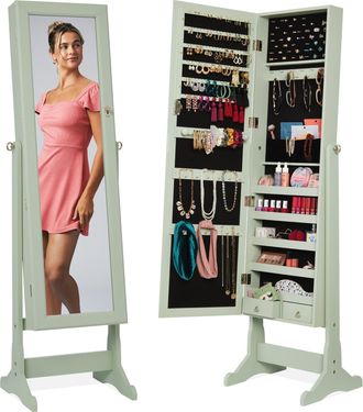 Best Choice Products Jewelry Armoire Cabinet, Full Length Mirror w/ Velvet Storage Interior, Lock