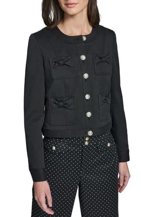Karl Lagerfeld Bow Four Pocket Jacket in Black at Nordstrom, Size 10