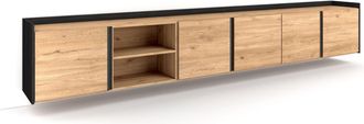 Skraut Home Skraut Home - Mueble Tv, Televisi&oacute;n, Muebles De Sal&oacute;n, Almacenaje, 309x35x50 Cm, Para Tv Hasta 80, Colgado, Suspendido, Estilo Moderno, Roble Y Negro