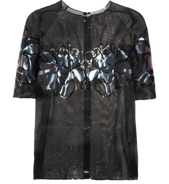 Les Chiffoniers Black Floral Applique Top Size S