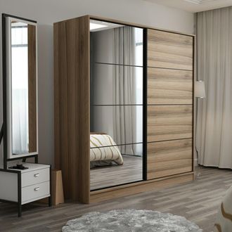 Dmora Armario Rovolon 2 Puertas, Dormitorio, 5 Estantes, Perchero, 180x190h Cm, Roble Marr&oacute;n