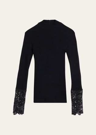 Brunello Cucinelli Lace Glow Embroidered Long-Sleeve Top