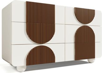 Urban Meuble Cómoda de diseño en blanco y madera con motivos geométricos