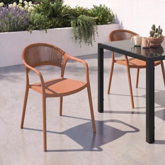IDMarket Lote De 4 Sillas De Jard&iacute;n Apilables Odelia De Polipropileno Y Cuerda De Terracota
