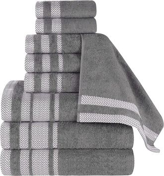 Superior 9pc Zero Twist Cotton Dobby Border Plush Soft Absorbent Towel Set