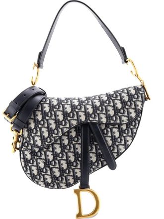 Dior Saddle Handbag with Strap Oblique Canvas Medium shoulder bag - women - Canvas - One Size - Blue