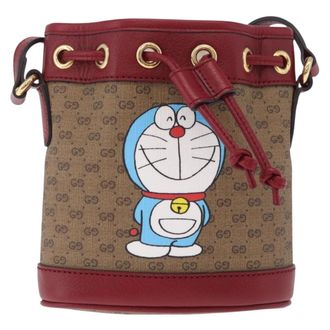Gucci Doraemon Bucket Printed Mini Gg Coated Canvas Beige Canvas Handbag (Pre-Owned)