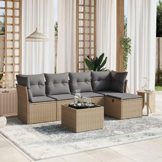 vidaXL Vidaxl - Juego De Sof&aacute;s Jard&iacute;n Con Cojines Beige Mezcla 6 Pzas Rat&aacute;n Pe