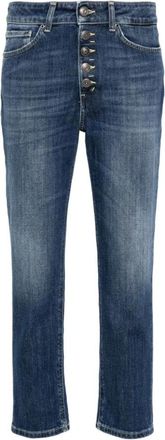 Dondup Blauwe Denim Jeans met Whiskering Effect - Dames - Cropped Jeans - Blauw - W28 - Denim - Jeans