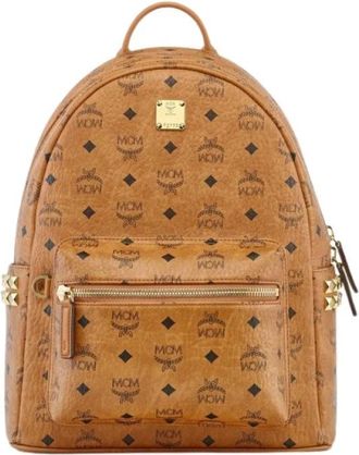 MCM Small-Medium Stark Rugzak - Dames - Rugzakken - Bruin - ONE Size - Leer - Tassen