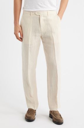 Percival Flat Front Linen Chinos in Cream at Nordstrom, Size 38