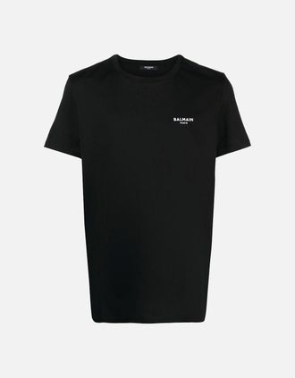 Balmain Mens Balmain Small Logo Flock Printed T-Shirt in Black - Size: 42