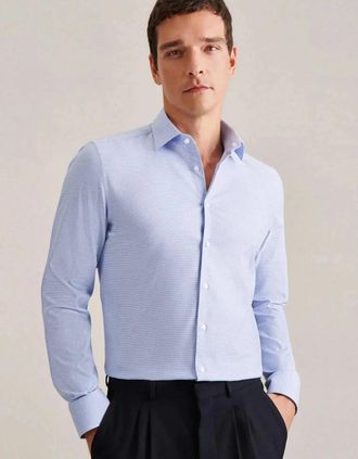 Seidensticker Seidensticker Mens Shaped Fit No Iron New Kent Structured Business Shirt Light Blue - Size: Regular/44