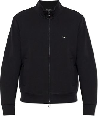 Emporio Armani Sweatshirt met opstaande kraag - Heren - Vesten met rits - Zwart - XL - Katoen - Hoodies & sweatvesten