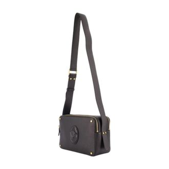 Versace Womens Medusa-Embossed Calfskin Shoulder Bag Black