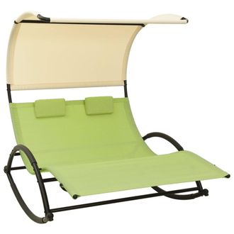 vidaXL Tumbona Doble Con Toldo Textilene Verde Y Crema Vidaxl