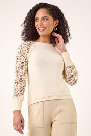 Roman Crochet Sleeve Knit Jumper