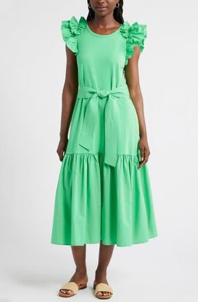 Caslon Ruffle Tie Waist Mixed Media Dress in Green Celtic at Nordstrom Rack, Size Xx-Large