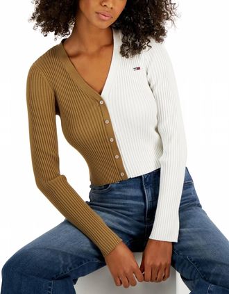 Tommy Jeans V Neck Pullover Sweater Cardigan In Colorblock