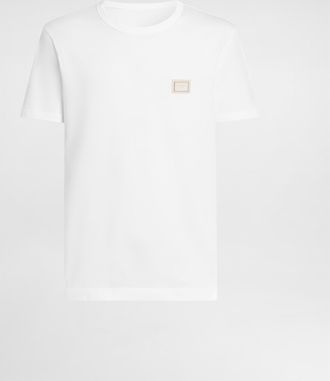 Dolce & Gabbana Cotton T-shirt With Logo Plate - Man T-shirts And Polos White 44
