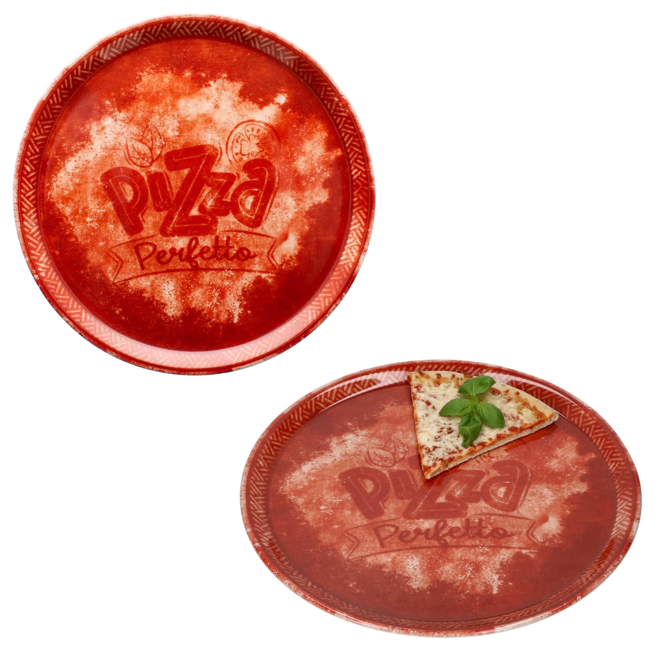 MamboCat 2er Set Perfetto Pizzateller Ø 31,5 cm I Rot I für 2 Personen I rustikale Porzellan-Teller für Pizza, Flammkuchen & mehr I große Speiseteller mit Deko ab 22,99 €