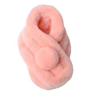 Lina & Lily Unisex Faux Fur Winter Collar Neck Scarf with Pom Pom Soft Fluffy (Peach Pink)