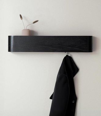 OEM Perchero De Pared Perchero Moderno Con Ganchos Ocultos Panel De Chapa De Madera Maciza Roble, Negro
