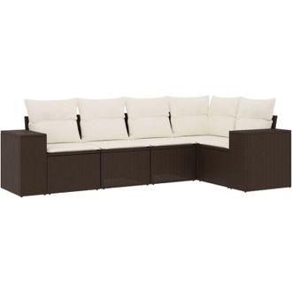 vidaXL Vidaxl - Set Comedor De Jard&iacute;n 5 Piezas Y Cojines Rat&aacute;n Sint&eacute;tico Marr&oacute;n