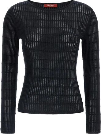 Max Mara Truien & Vesten, Dames, Blauw, M, Wol, Trui van wol en zijde met platte ribbels