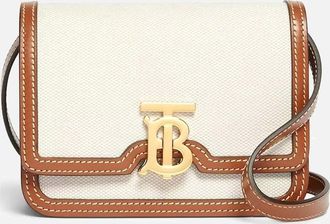 Burberry Womens Mini TB Canvas & Leather Shoulder Bag - White - Size: UNI