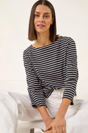 Roman Stripe Print Boat Neck Top