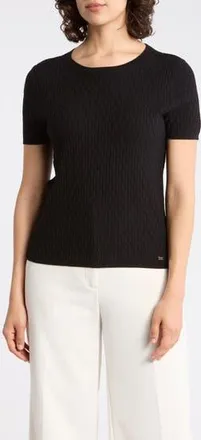Calvin Klein Textured Short Sleeve Sweater in Black at Nordstrom Rack, Size X-Small
