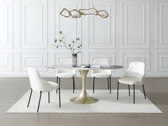 Vente-Unique 8 - Seater Dining Table In Ceramic & Golden Metal - White & Grey in Metallic Gold