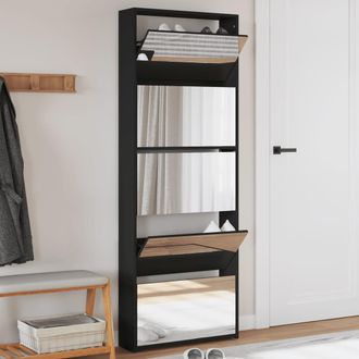 vidaXL Mueble Zapatero Con Espejo 5 Niveles Negro 63x17x169,5 Cm Vidaxl