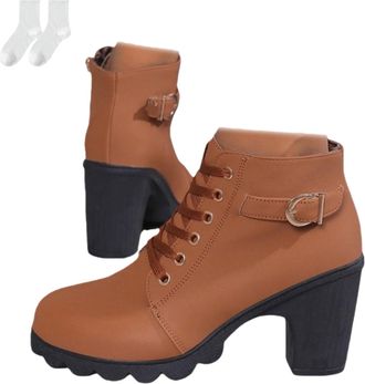 Generic Womens Ankle Boots with Laces, Fashionable Ankle Boots with Block Heel And Side Zipper, Comfortable Boots with A Round Toe for Autumn And Winter, Ever