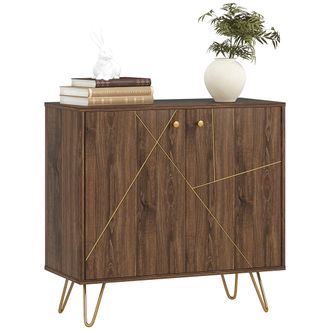 HOMCOM Sideboard Storage Cabinet with Luxurious Steel Lines Steel Legs Brown | TJ Hughes