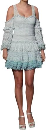 Jonathan Simkhai Mixed Knit Lace Cold Shoulder Mini Dress In Light Blue Combo