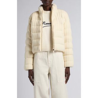 Moncler Rib Quilted Wool & Cashmere Down Puffer Cardigan in White at Nordstrom, Size X-Small