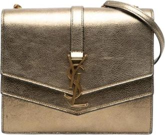 Saint Laurent Pre-owned Double Flap Crossbody Bag - Dames - Vintage Schoudertas - Bruin - ONE Size - Leer - Vintage