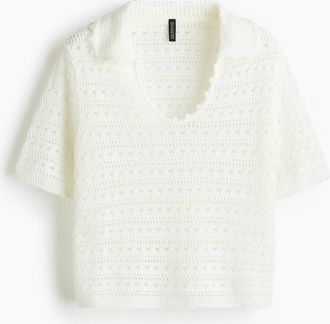 H&M Shirt in Ajourstrick mit Kragen - White