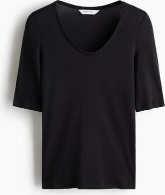 H&M Scoop-neck Pima Cotton Top in Black at Nordstrom, Size X-Small