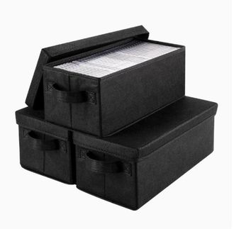 OEM Juego De 3 Cajas De Almacenamiento Para Cd/dvd (36 Discos) Con Asa, Sistema De Tela Lavable Con Tapa, Color Negro