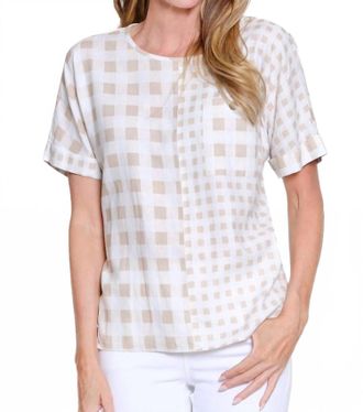 Multiples Sheer Check Lightweight Top In Khaki